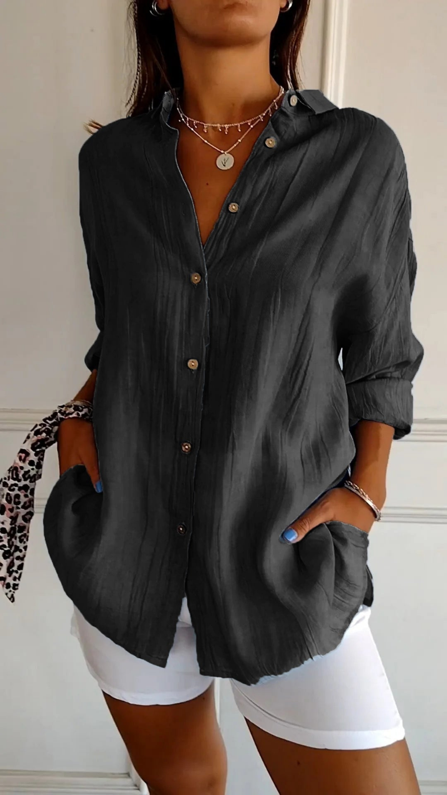 Blouse | Chloe Linen Oversized Button-Down Shirt for Women