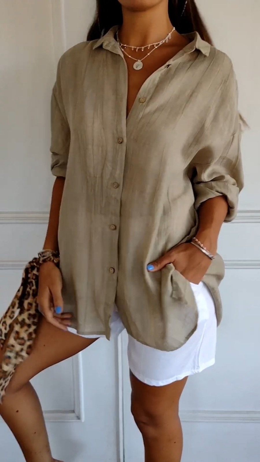 Blouse | Chloe Linen Oversized Button-Down Shirt for Women