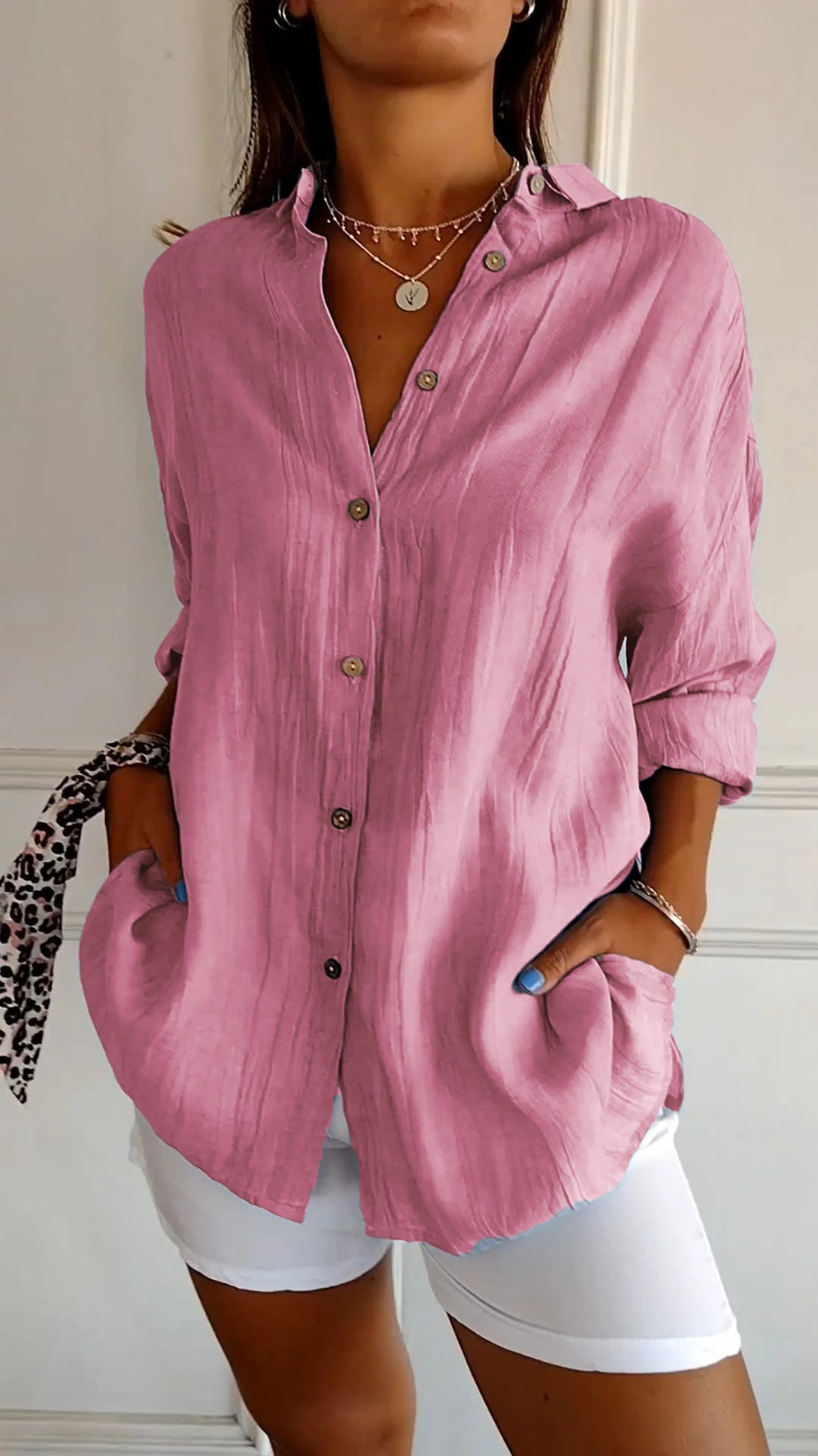 Blouse | Chloe Linen Oversized Button-Down Shirt for Women
