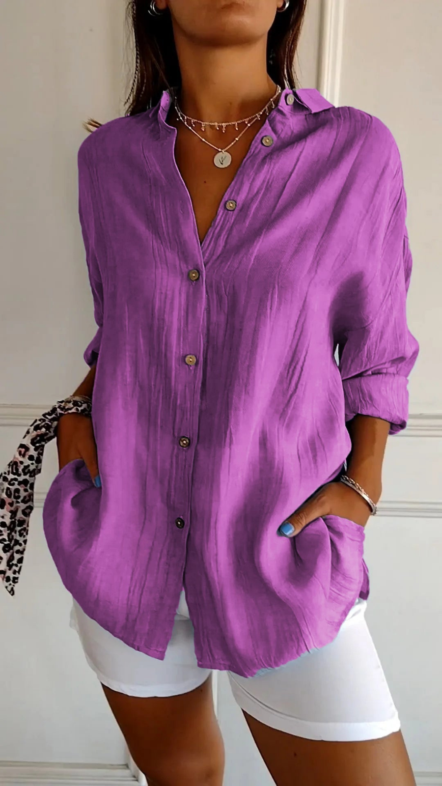 Blouse | Chloe Linen Oversized Button-Down Shirt for Women