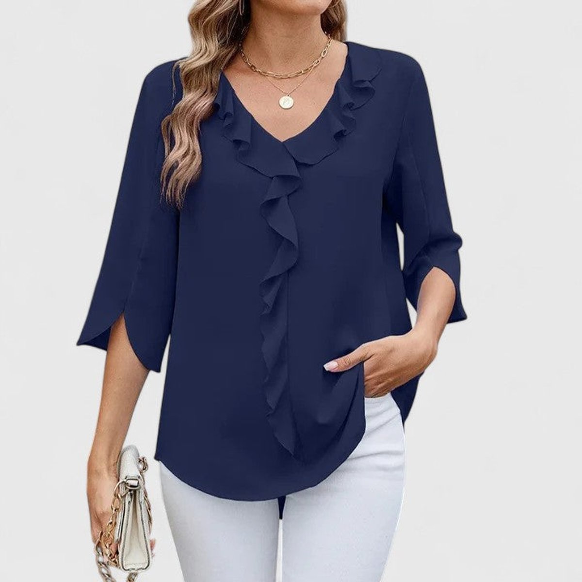 Blouse | Elegant Ruffle V-Neck Chiffon