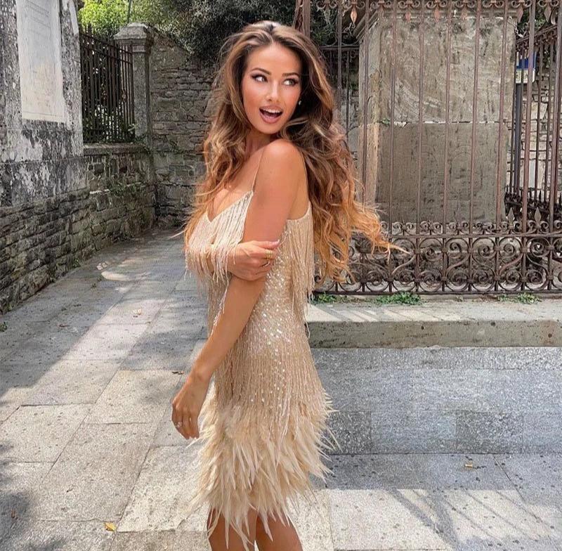 Margaret | Women's Fringe Feather Cocktail Dress for Events