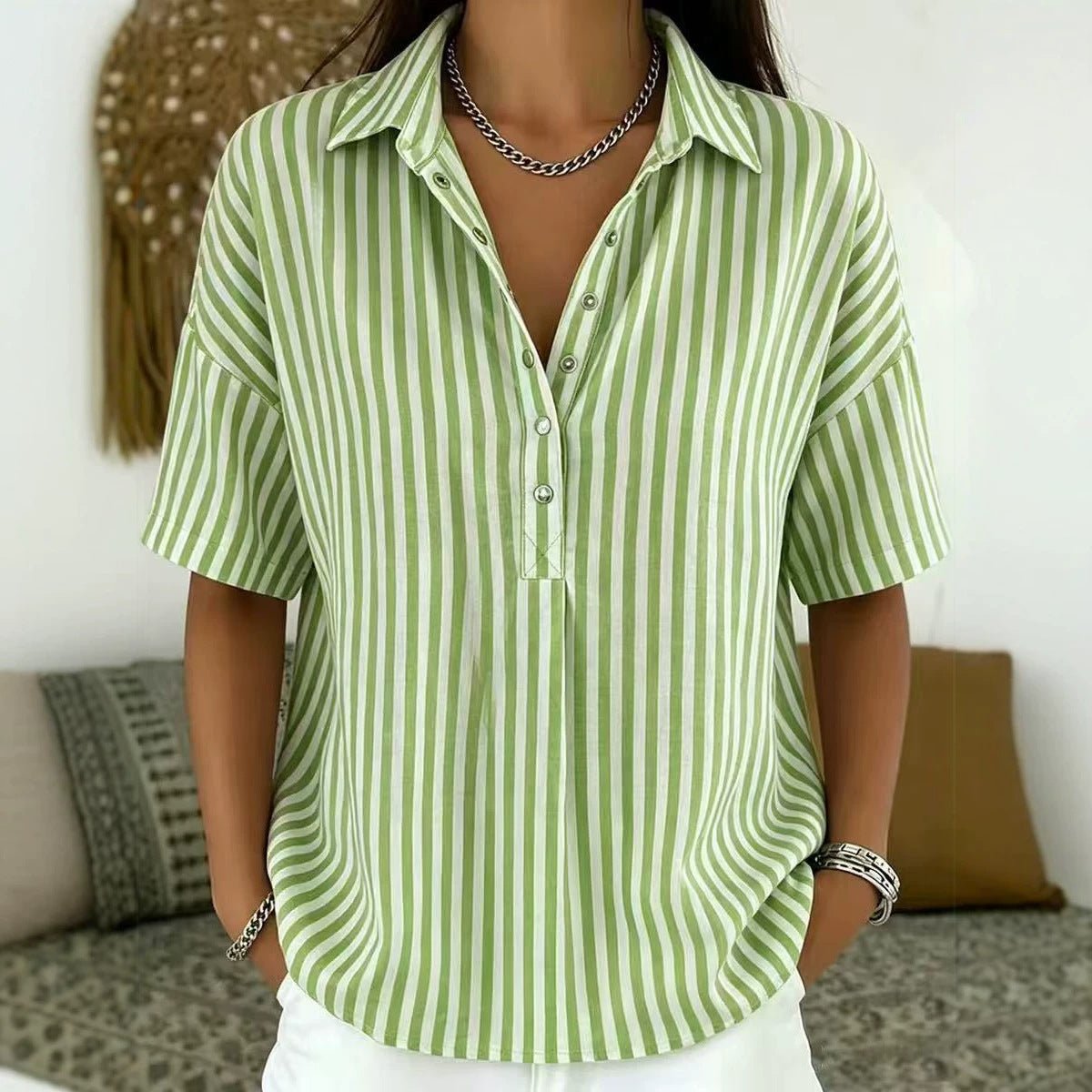 Brooke | Striped Collared Button Blouse 1