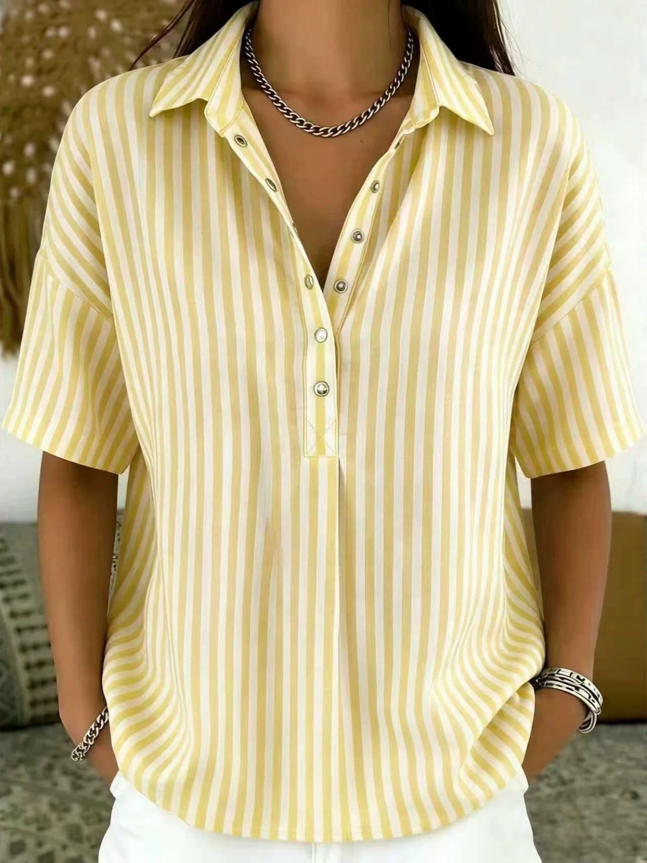Brooke | Striped Collared Button Blouse 2