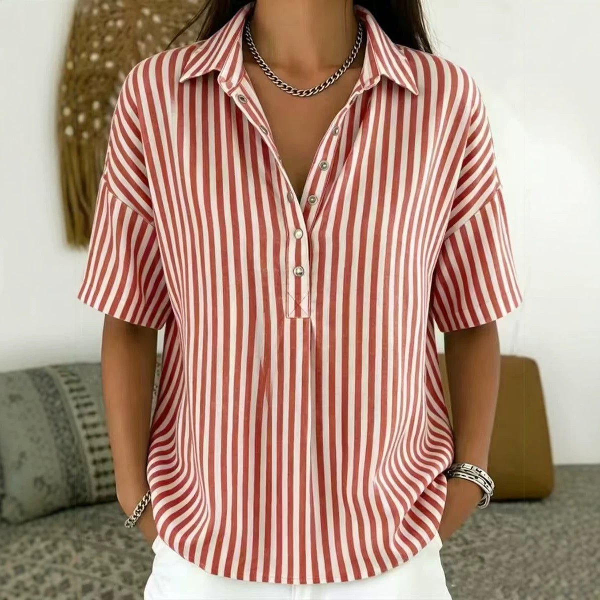 Brooke | Striped Collared Button Blouse 4