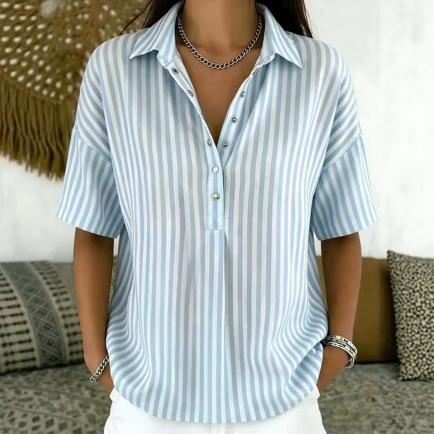 Brooke | Striped Collared Button Blouse 6