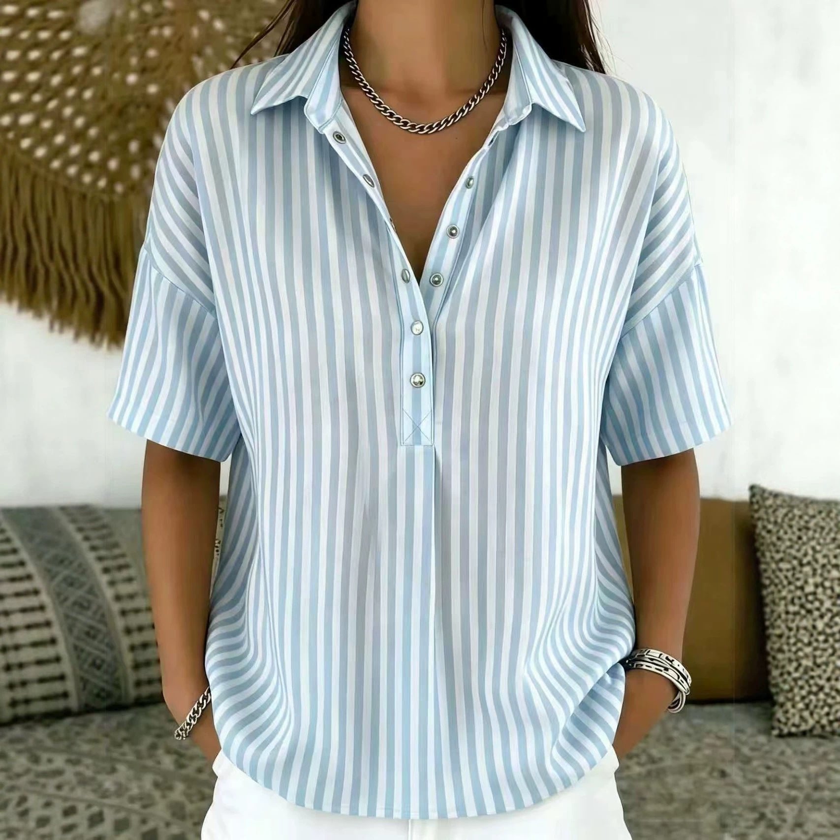 Brooke | Striped Collared Button Blouse 6
