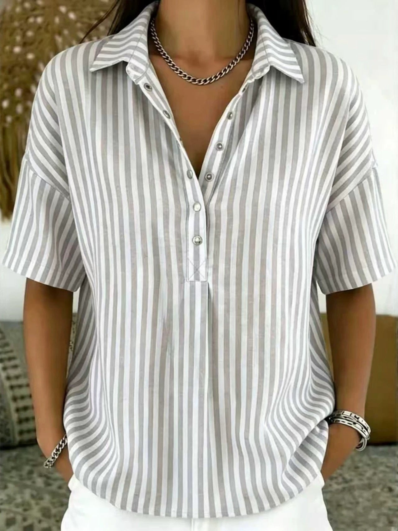 Brooke | Striped Collared Button Blouse 7