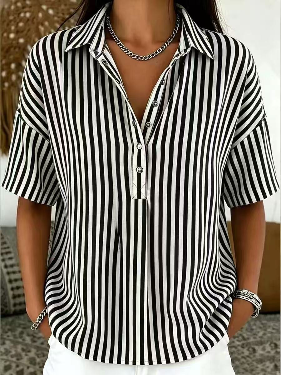 Brooke | Striped Collared Button Blouse 8
