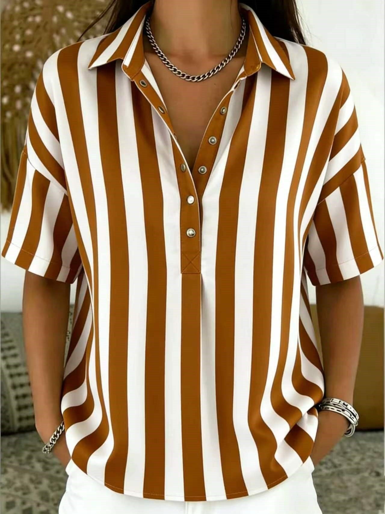 Brooke | Striped Collared Button Blouse 9