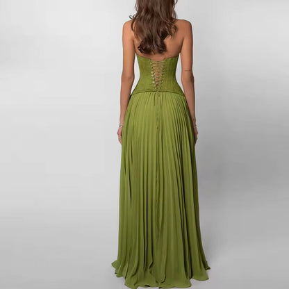 CORSET STRAP PLEATED MAXI DRESS 1