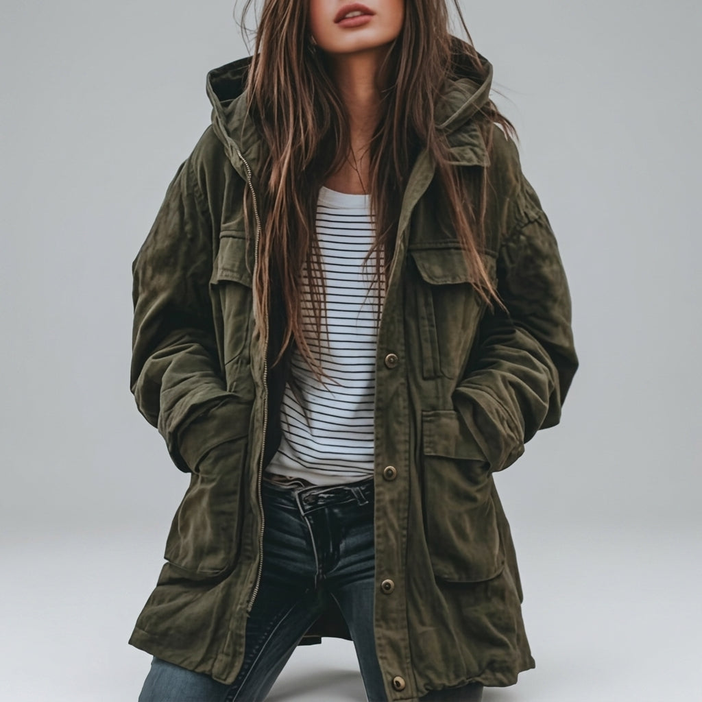 Women's Utility Cargo Jacket | Hooded & Multi-Pocket 1