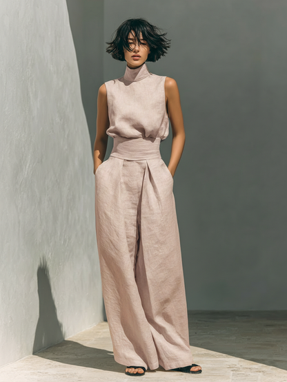 Catrine – Cotton and Linen Tank Top and Wide Leg Pants Set 3