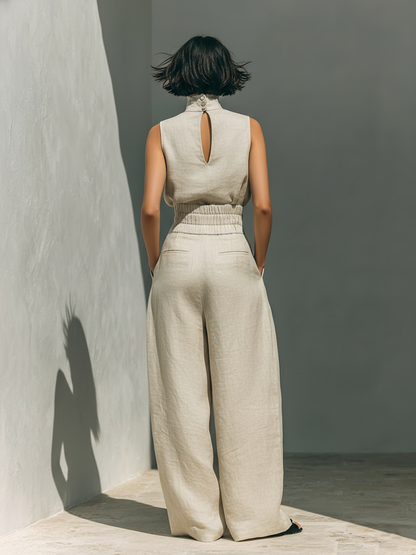Catrine – Cotton and Linen Tank Top and Wide Leg Pants Set 4