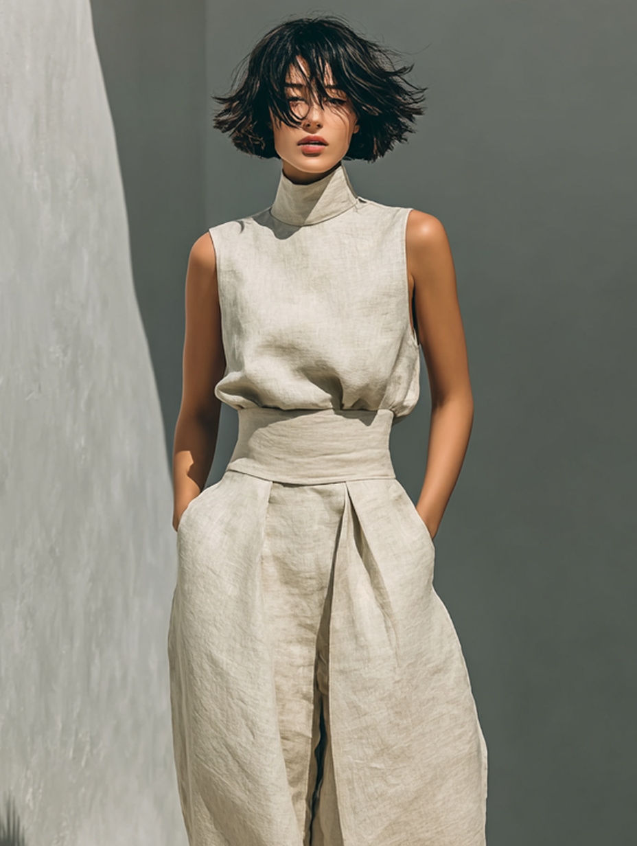 Catrine – Cotton and Linen Tank Top and Wide Leg Pants Set 5