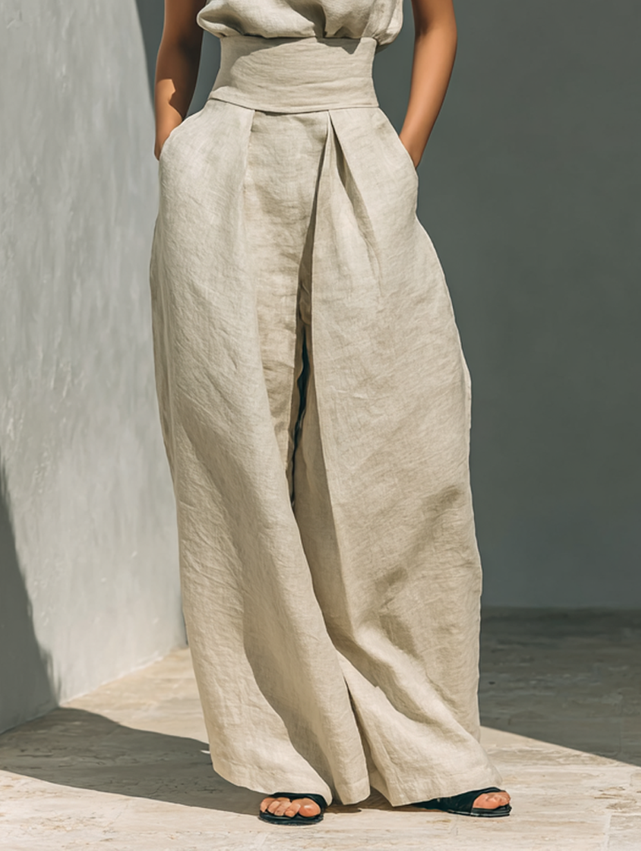 Catrine – Cotton and Linen Tank Top and Wide Leg Pants Set 6