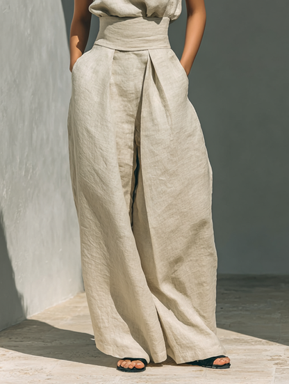 Catrine – Cotton and Linen Tank Top and Wide Leg Pants Set 6