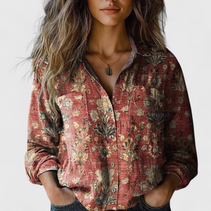 Celeste | Boho Floral Button-Up Blouse 0