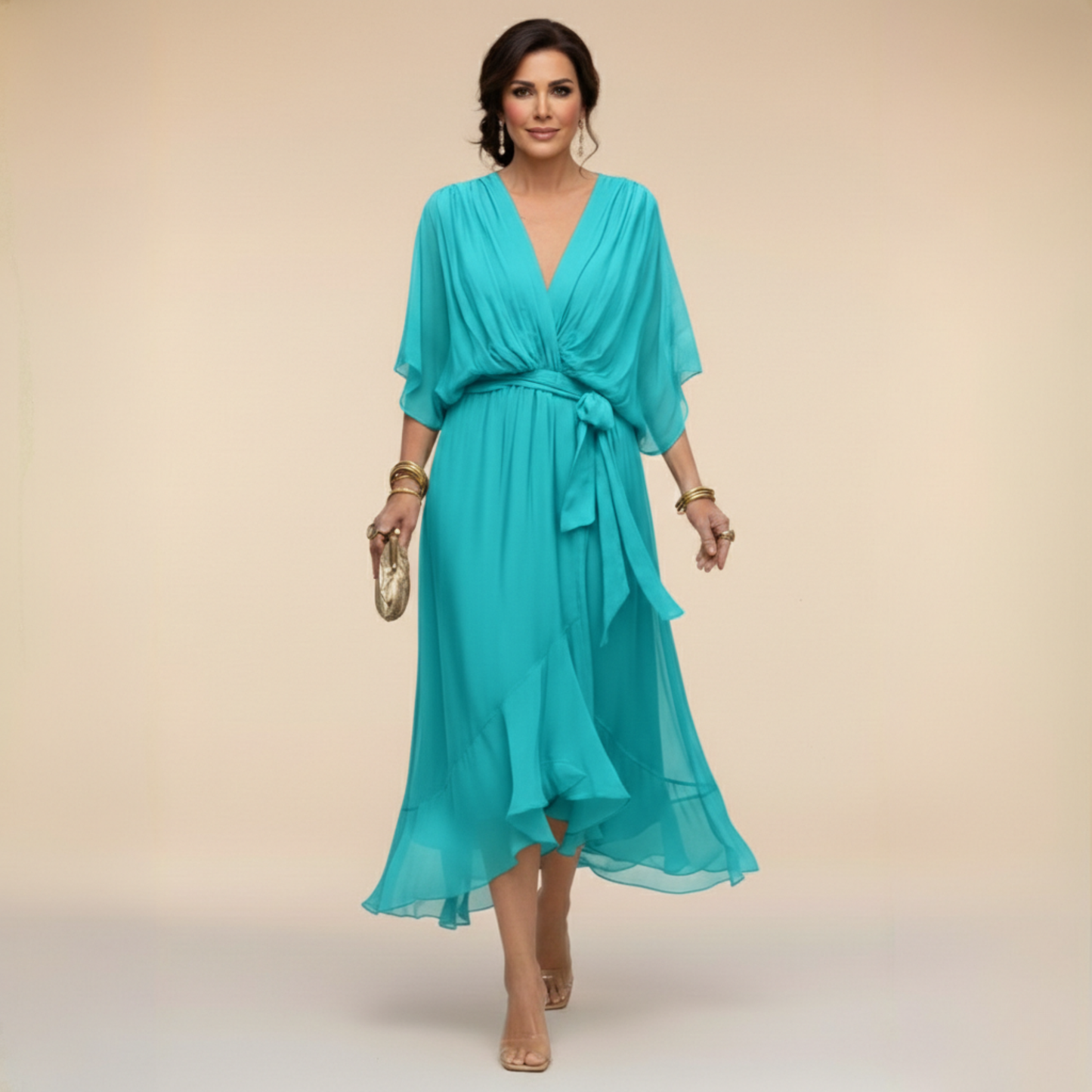 Cenira - Elegant Midi Dress With V Neck 4