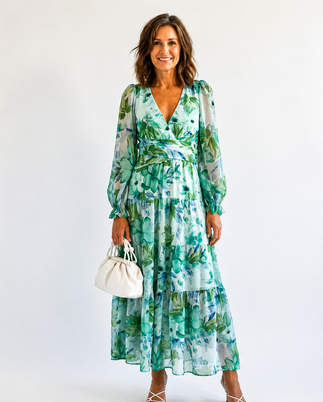 Maxi Dress | Sophia Floral V-Neck Long-Sleeve Maxi Dress for Women