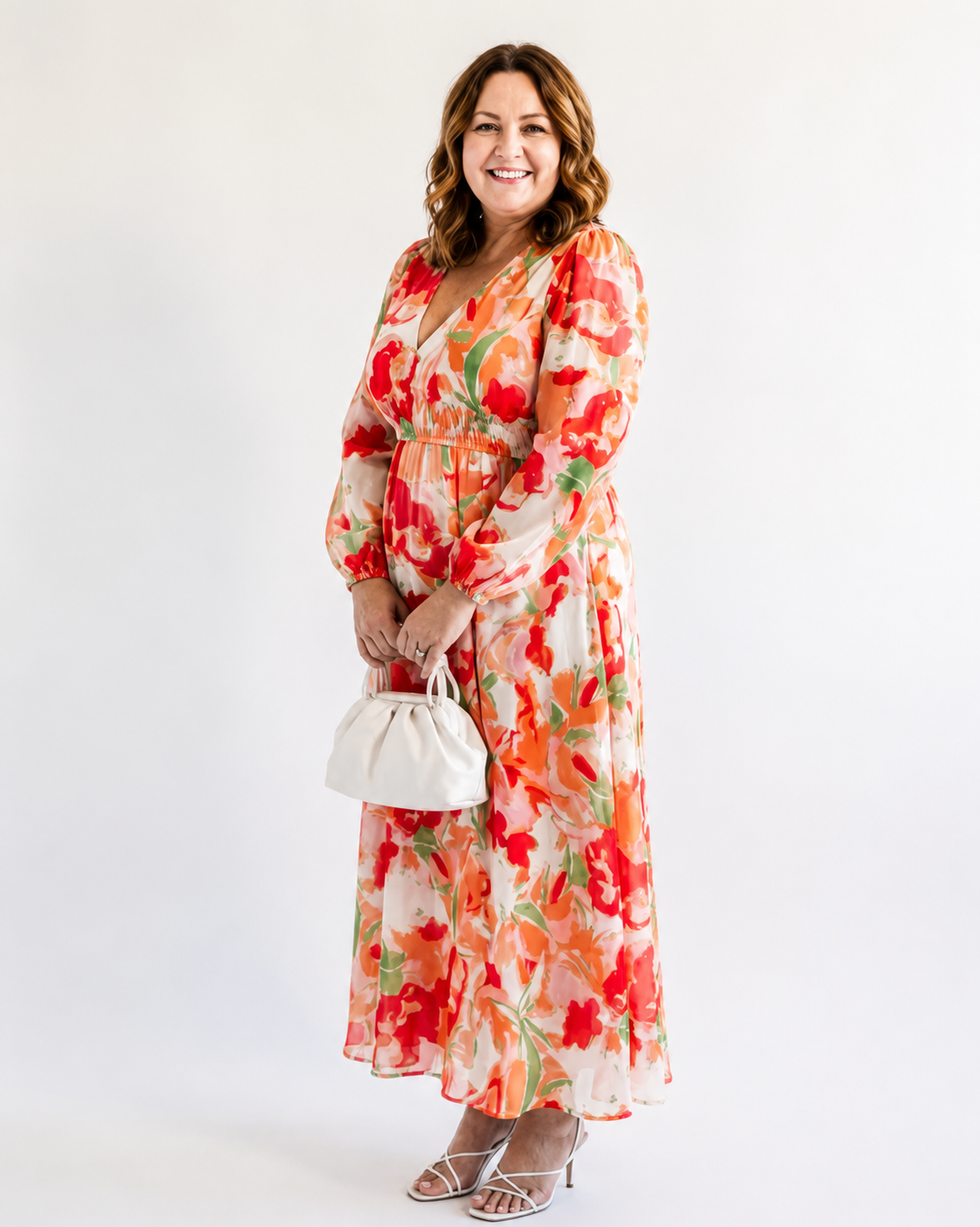 Maxi Dress | Sophia Floral V-Neck Long-Sleeve Maxi Dress for Women