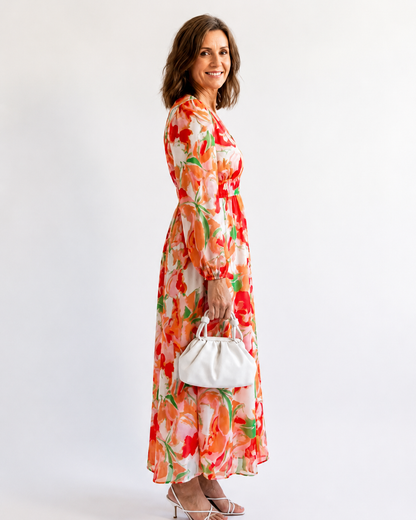Maxi Dress | Sophia Floral V-Neck Long-Sleeve Maxi Dress for Women