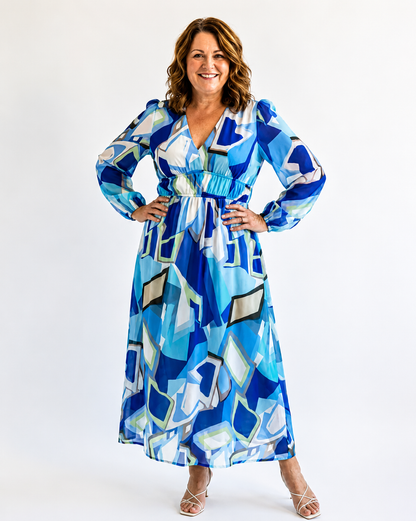 Maxi Dress | Sophia Floral V-Neck Long-Sleeve Maxi Dress for Women