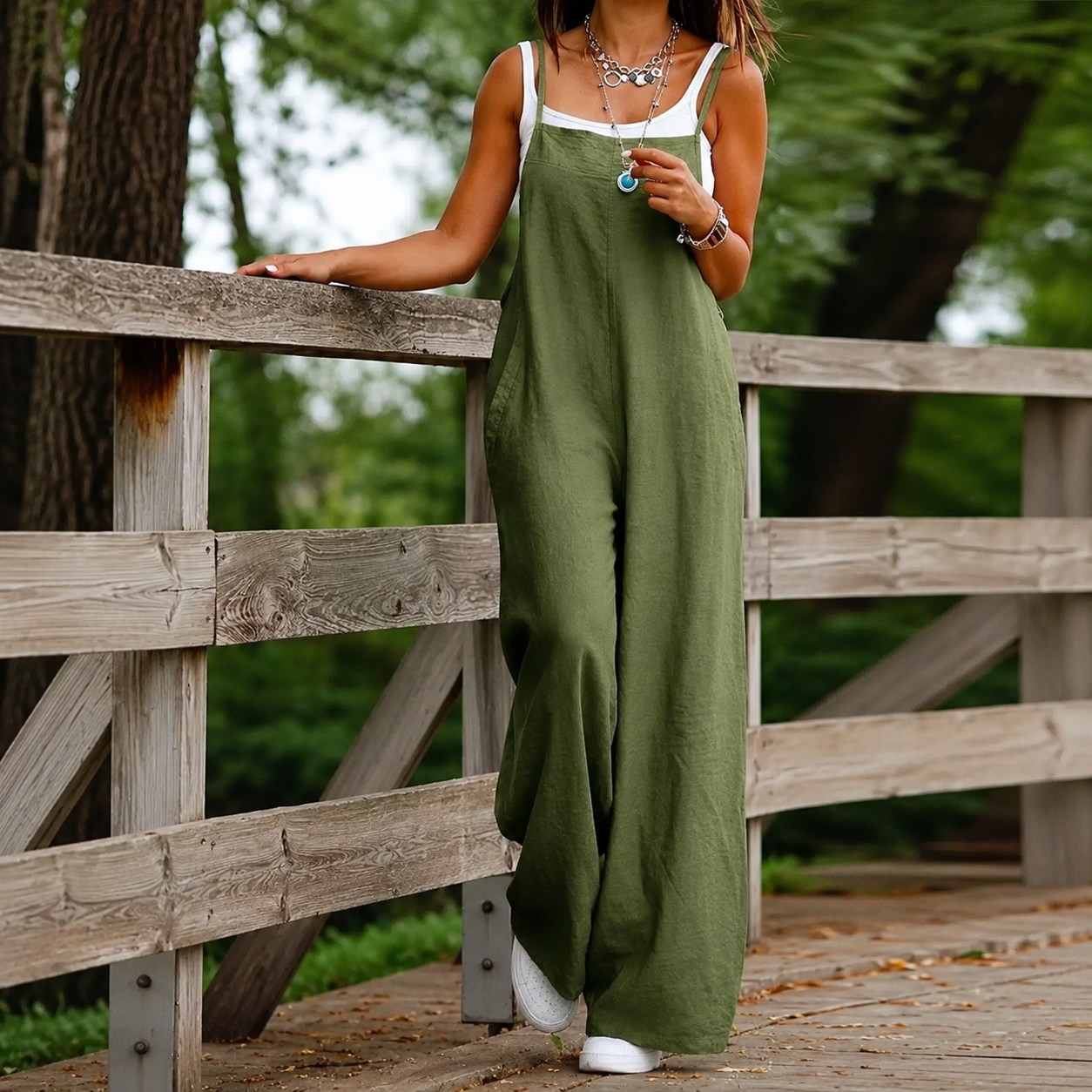 Sleeveless Jumpsuit | Linen Wide-Leg Dungaree