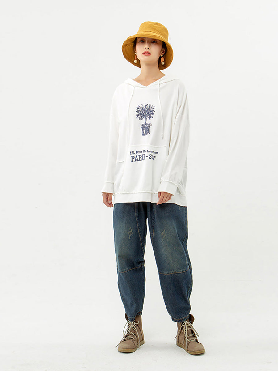 Women's Hooded Sweatshirt | Plant Print & Front Pocket 8