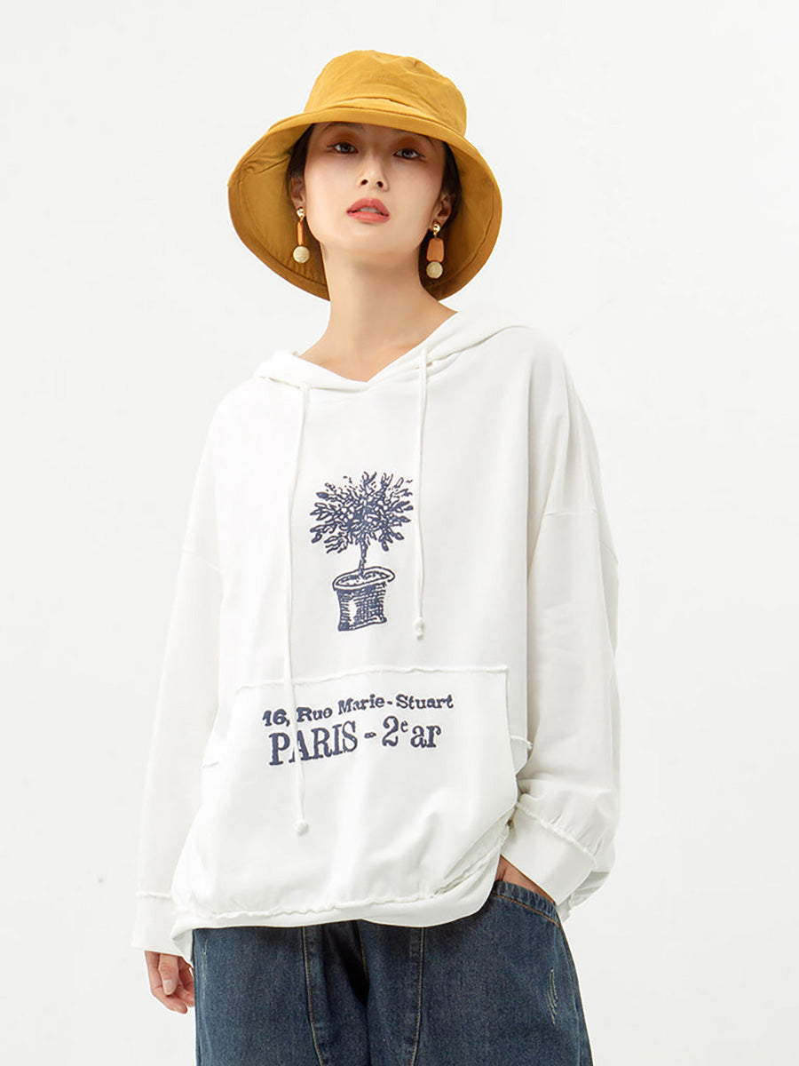 Women's Hooded Sweatshirt | Plant Print & Front Pocket 9