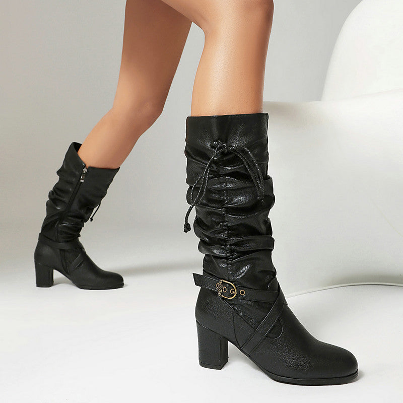 Women's Buckle Boots | Slouched Shaft & Vintage Rope Tie Detail 8
