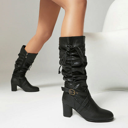 Women's Buckle Boots | Slouched Shaft & Vintage Rope Tie Detail 8