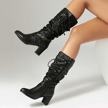 Women's Buckle Boots | Slouched Shaft & Vintage Rope Tie Detail 9