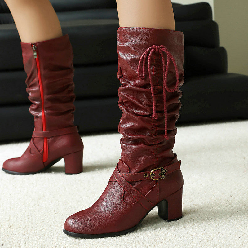 Women's Buckle Boots | Slouched Shaft & Vintage Rope Tie Detail 10