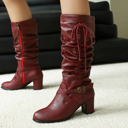 Women's Buckle Boots | Slouched Shaft & Vintage Rope Tie Detail 10