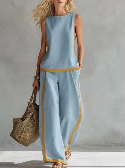 ELEGANT SLEEVELESS BLOUSE AND WIDE-LEG PANTS SET 2