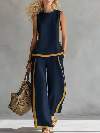 ELEGANT SLEEVELESS BLOUSE AND WIDE-LEG PANTS SET 3