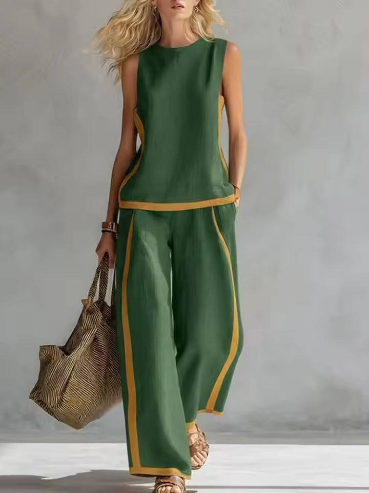 ELEGANT SLEEVELESS BLOUSE AND WIDE-LEG PANTS SET 4