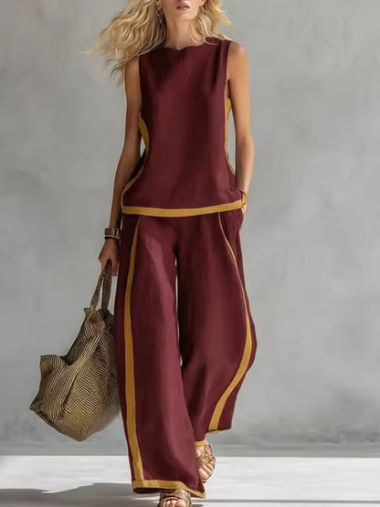 ELEGANT SLEEVELESS BLOUSE AND WIDE-LEG PANTS SET 5