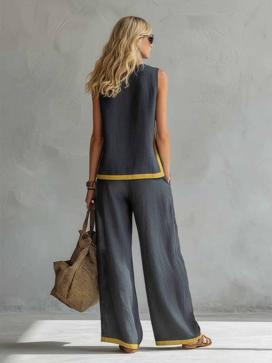 ELEGANT SLEEVELESS BLOUSE AND WIDE-LEG PANTS SET 6