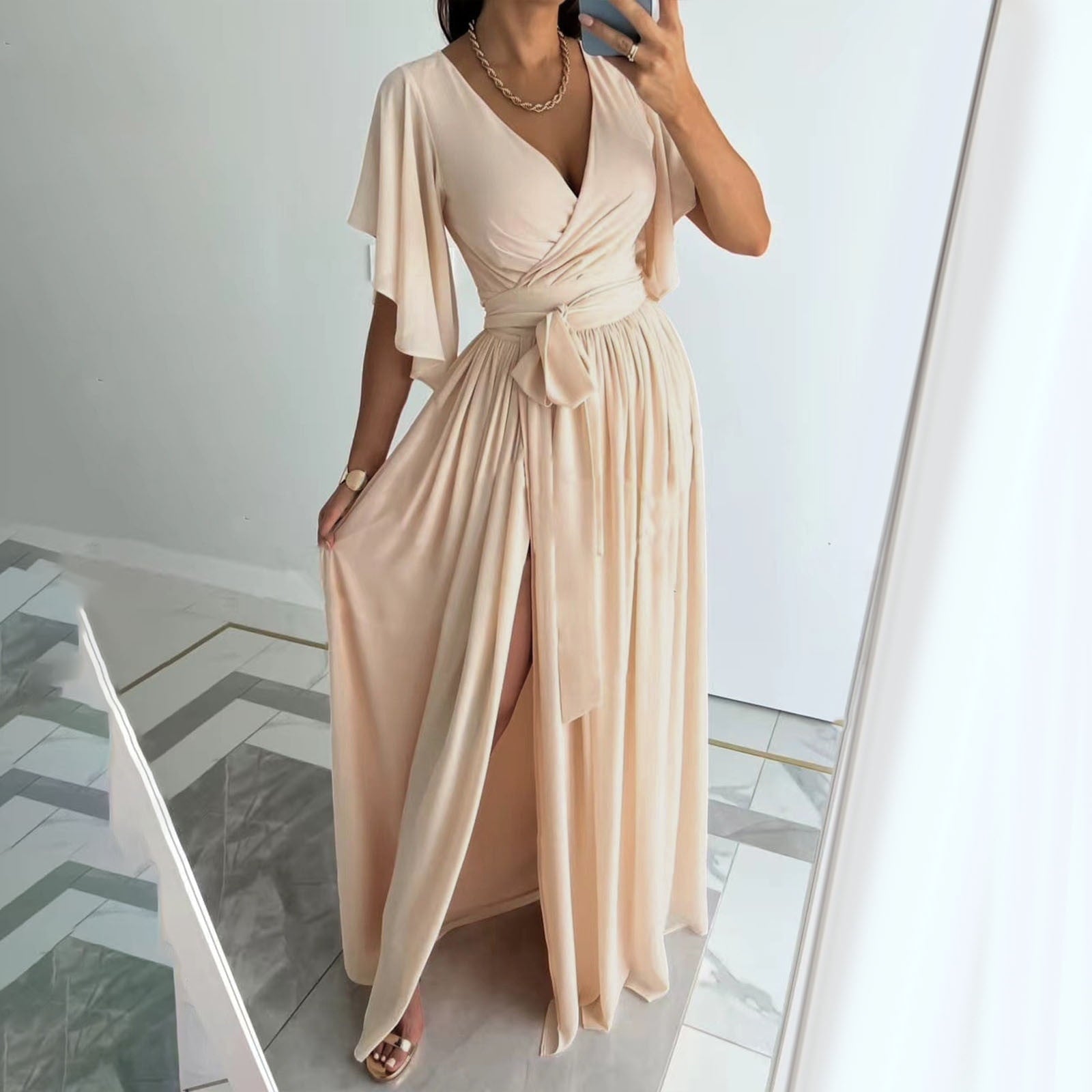 Elarisse – Wrap Flutter Sleeve Maxi Dress 0