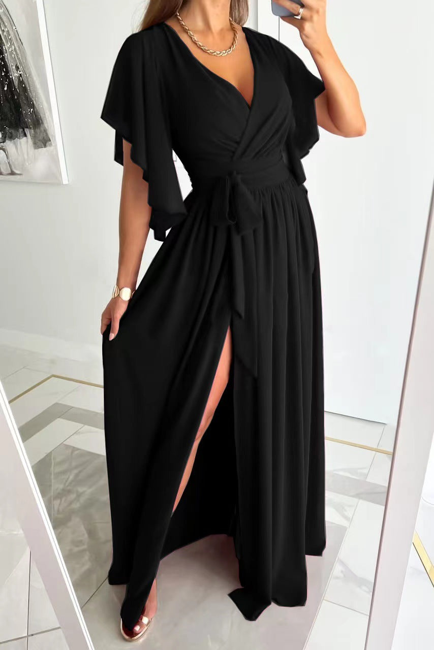 Elarisse – Wrap Flutter Sleeve Maxi Dress 1