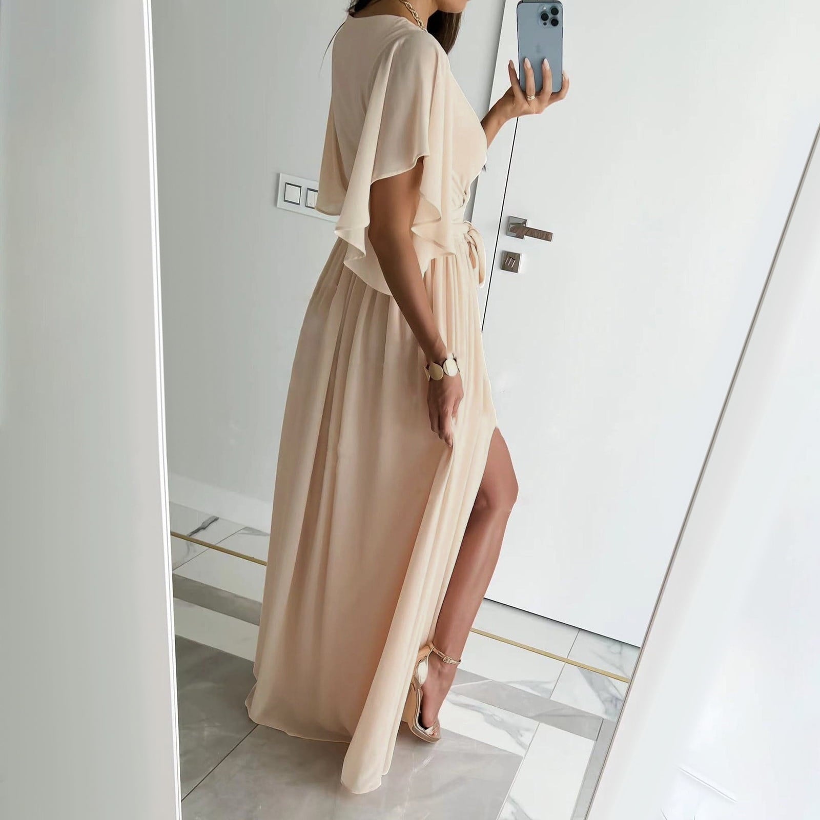 Elarisse – Wrap Flutter Sleeve Maxi Dress 4