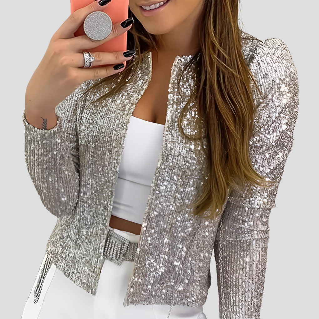 Women's Cardigan | Cropped Open Front, All-Over Sequins