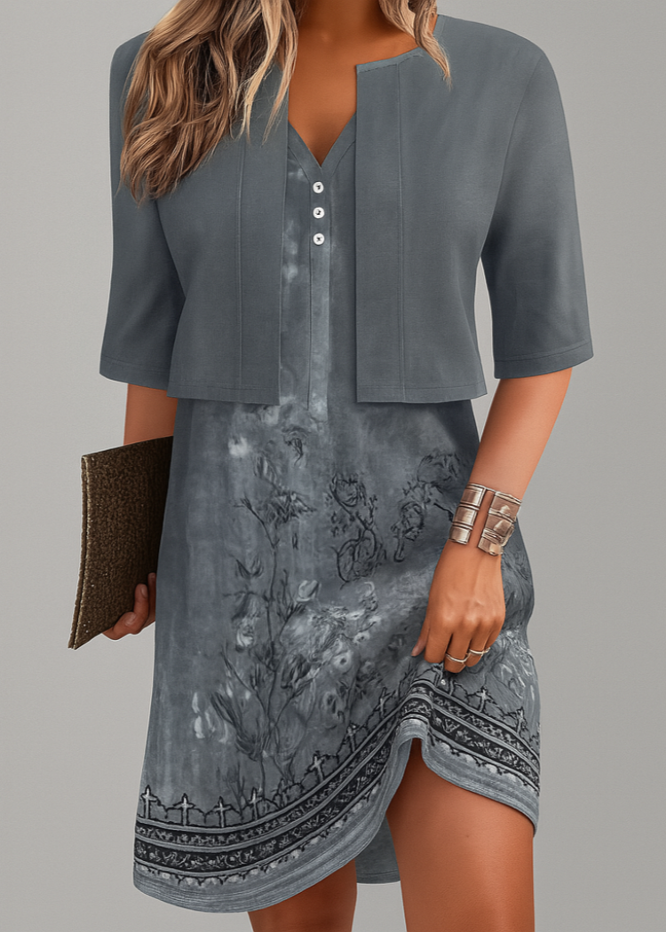 Women's Two Piece Set | Printed Dress, Cropped Jacket