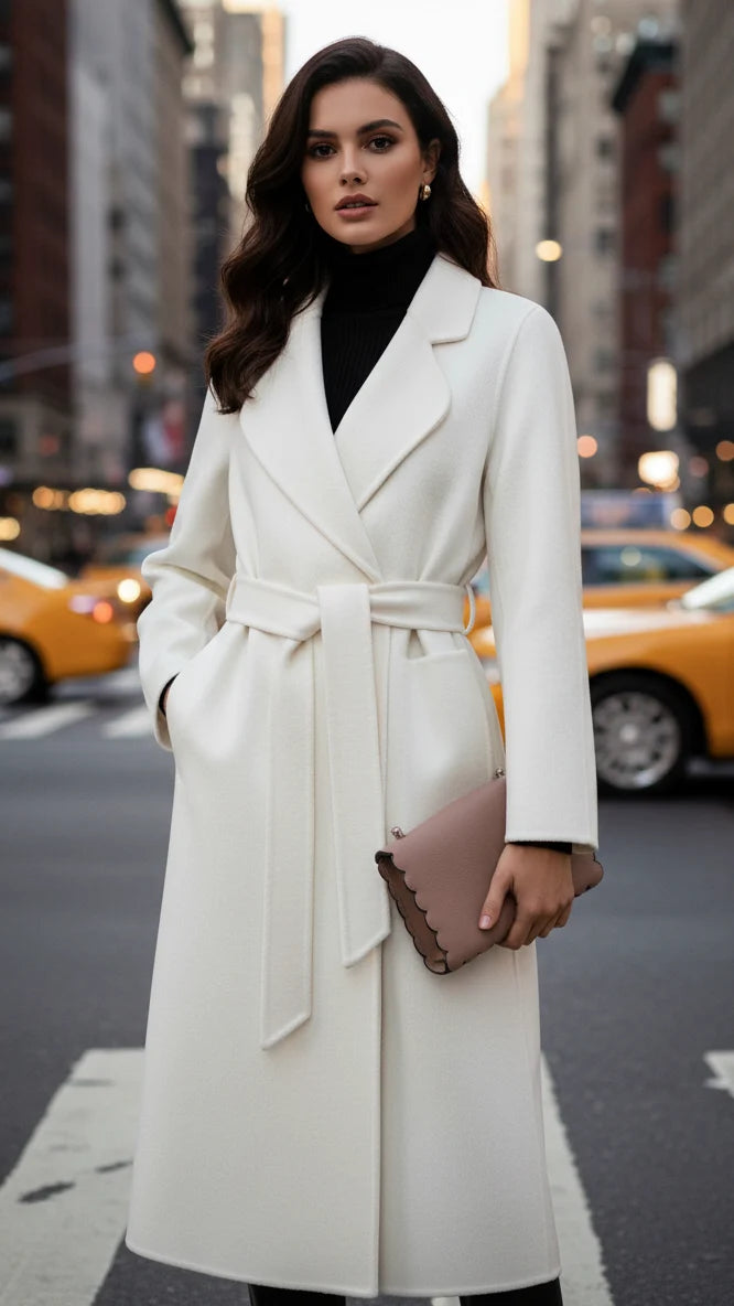 Women's Wrap Coat | Wide Notch Lapels, Self Tie Belt