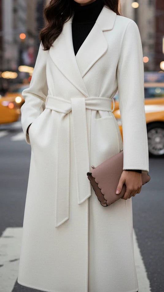 Women's Wrap Coat | Wide Notch Lapels, Self Tie Belt