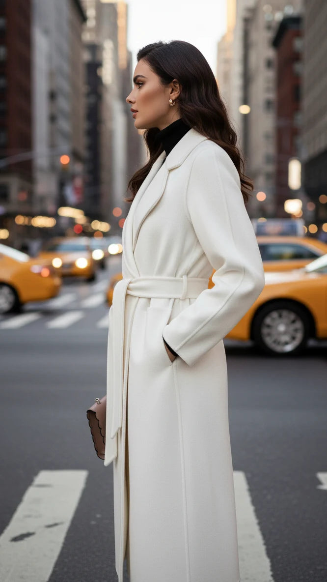 Women's Wrap Coat | Wide Notch Lapels, Self Tie Belt
