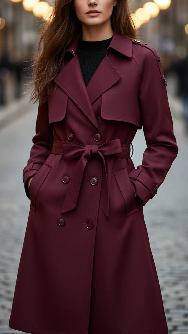 Women's Trench Coat | Bow-Tied Belt, Wide Chest Flap