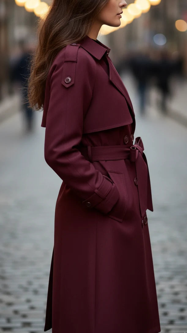Women's Trench Coat | Bow-Tied Belt, Wide Chest Flap